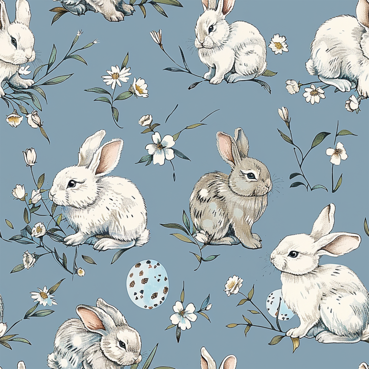 White Easter Bunnies - Seamless Pattern